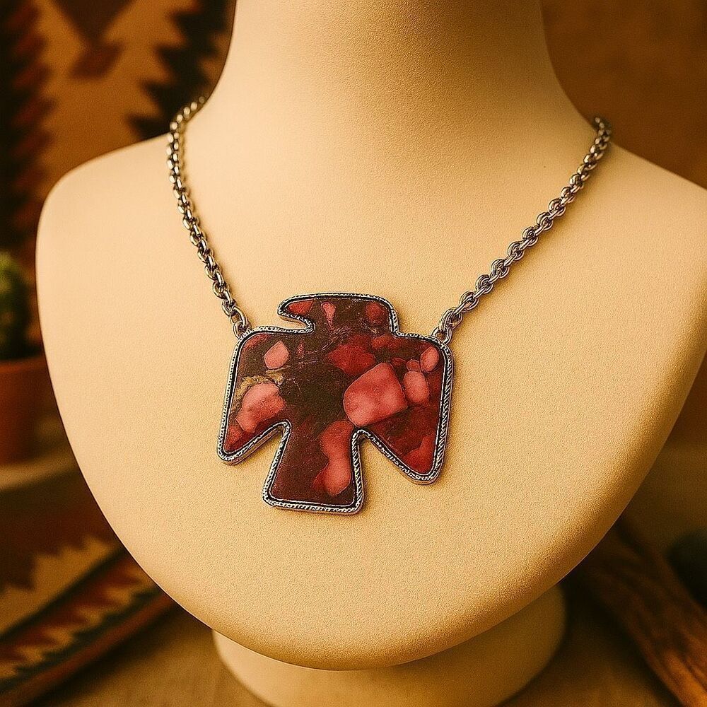 Sterling Silver Thunderbird Necklace Cherry Dahlia Turquoise Southwestern Spirit